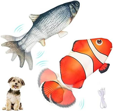 Petgravity electric moving flopping fish dog toy in oxford cloth, 2 pack