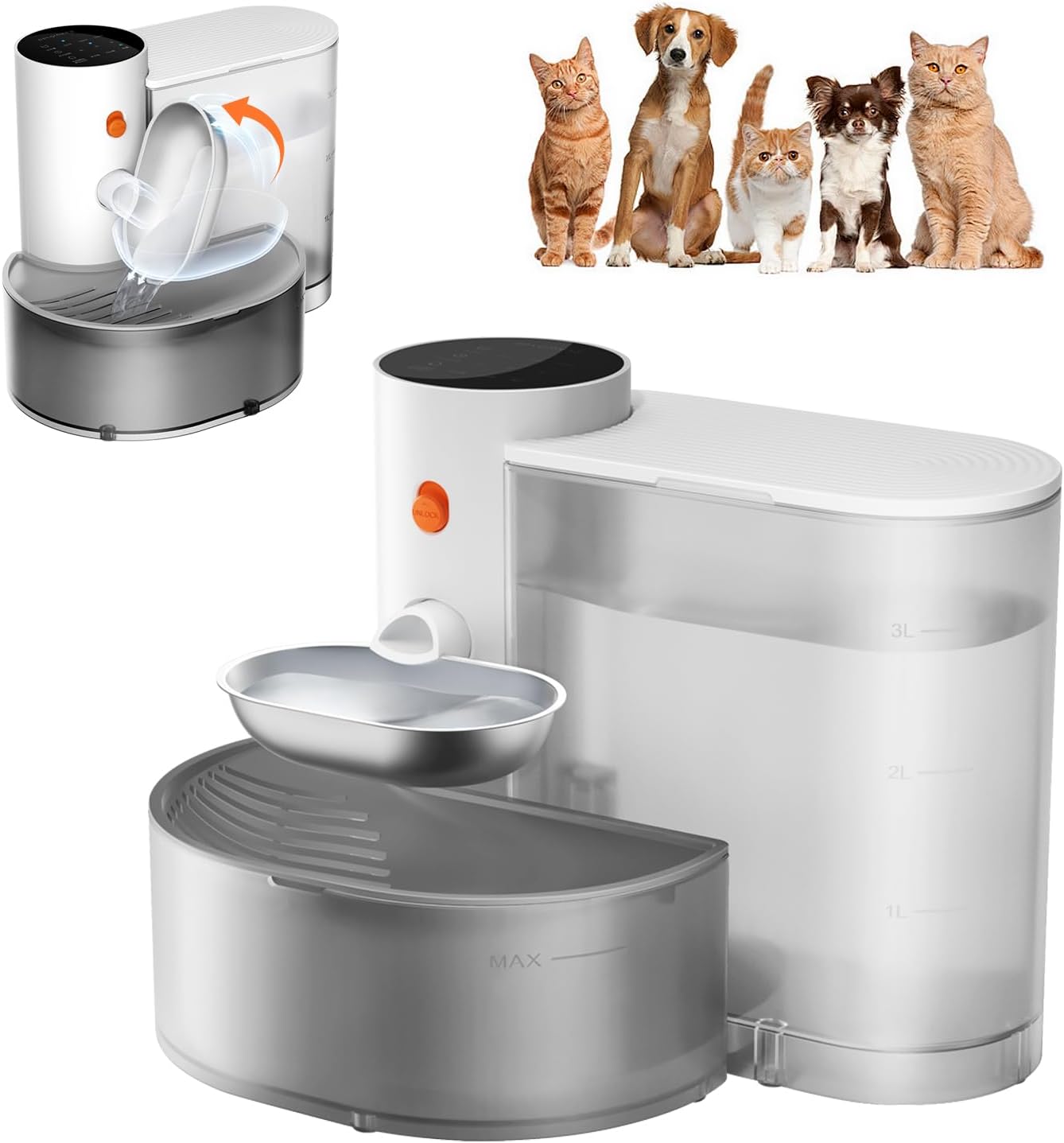 Petgravity smart cat water dispenser, self refill model with steel bowl