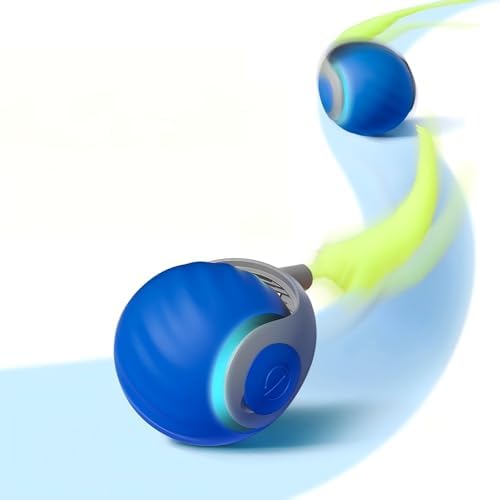 Petgravity Speedy Sprint blue smart cat toy ball with feather tails